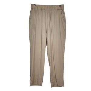 ADAY Ice Pop Pants Tan Beige Elastic Waist Snap Hem Cooling Trousers M High Rise